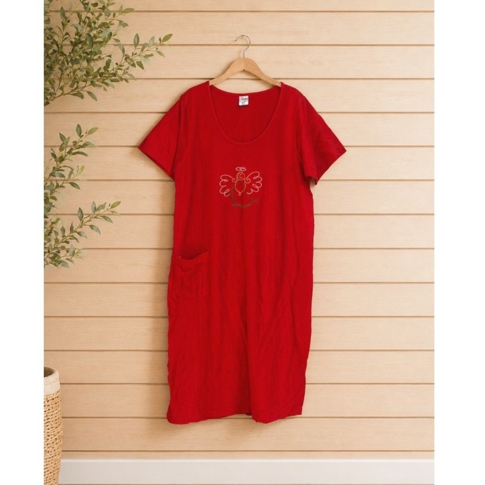 Vintage Casual Expressions Nightgown Women One Size Red Angel Embroidered Cotton - Picture 1 of 7